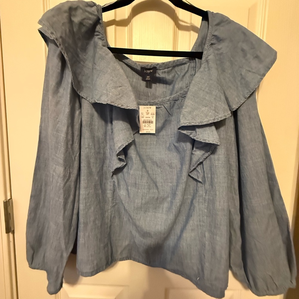J.Crew Chambray squareneck ruffle top